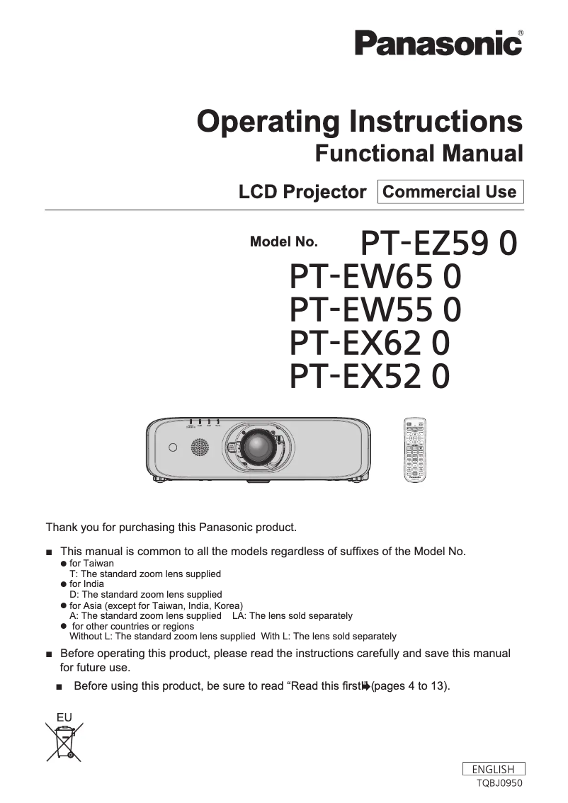 Imagen de la primera página del manual del dispositivo PT-EX620LU