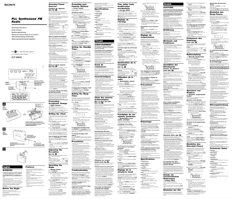 Página nº 1 - Manual de usuario Sony ICF-M600