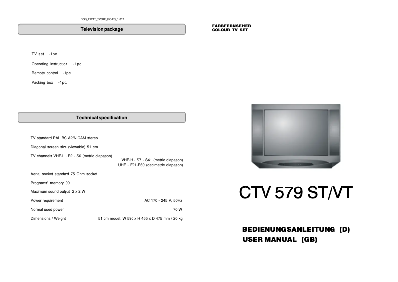 Imagen de la primera página del manual del dispositivo CTV 579 VT