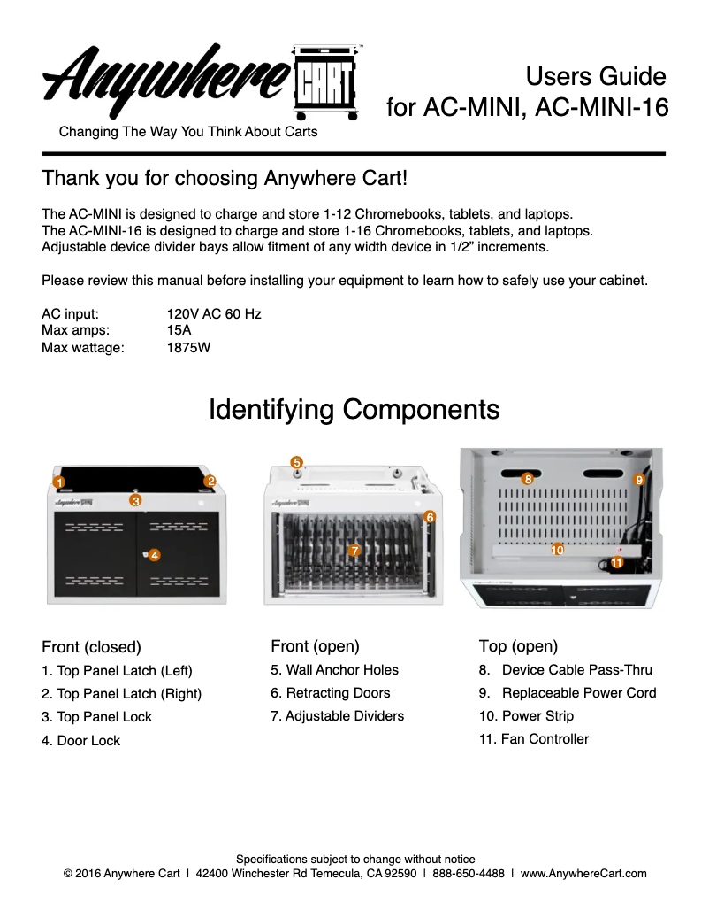 Página 1 del manual Manual de usuario Anywhere Cart AC-MINI