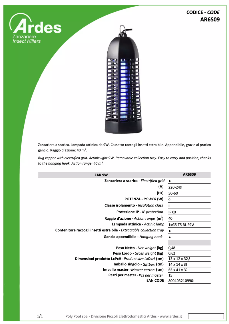 Página 1 del manual Ficha técnica Ardes AR6S09