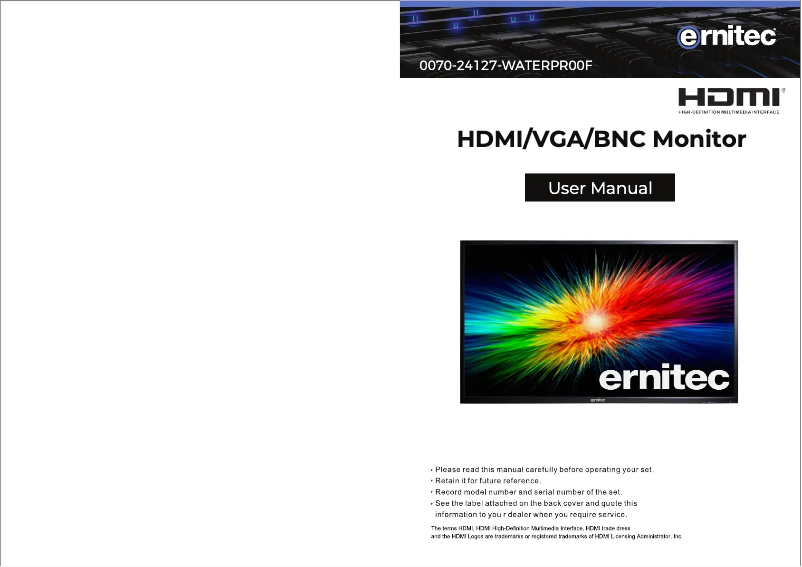 Página 1 del manual Manual de usuario Ernitec 0070-24127-WATERPROOF