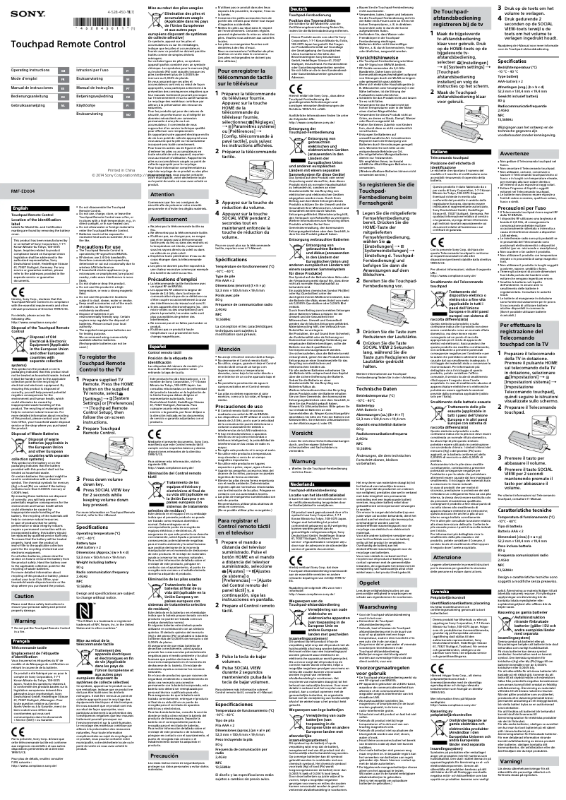 Imagen de la primera página del manual del dispositivo Bravia KDL-65W955B