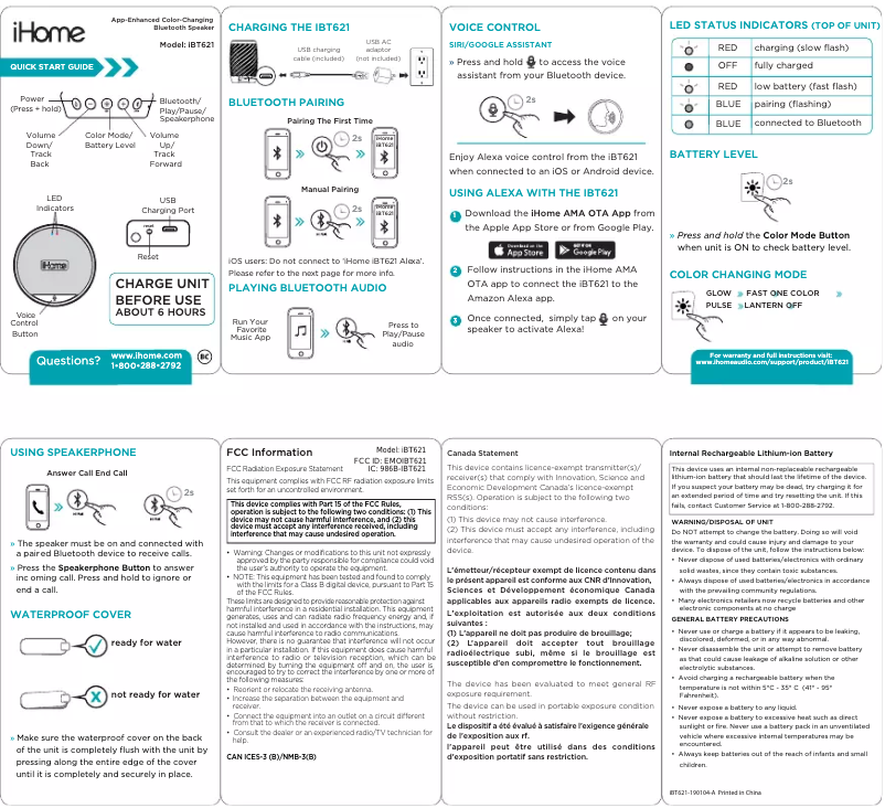 Imagen de la primera página del manual del dispositivo iBT621