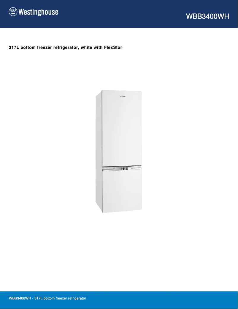 Página 1 del manual Ficha técnica Westinghouse WBB3400WH