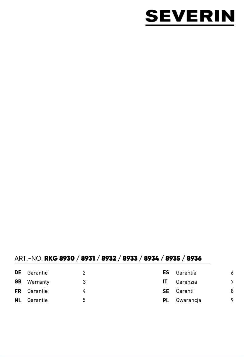 Página 1 del manual Información de garantía Severin RKG 8933