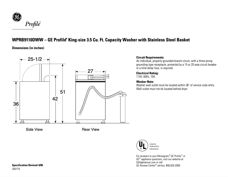 Imagen de la primera página del manual del dispositivo Profile WPRB9110DWW