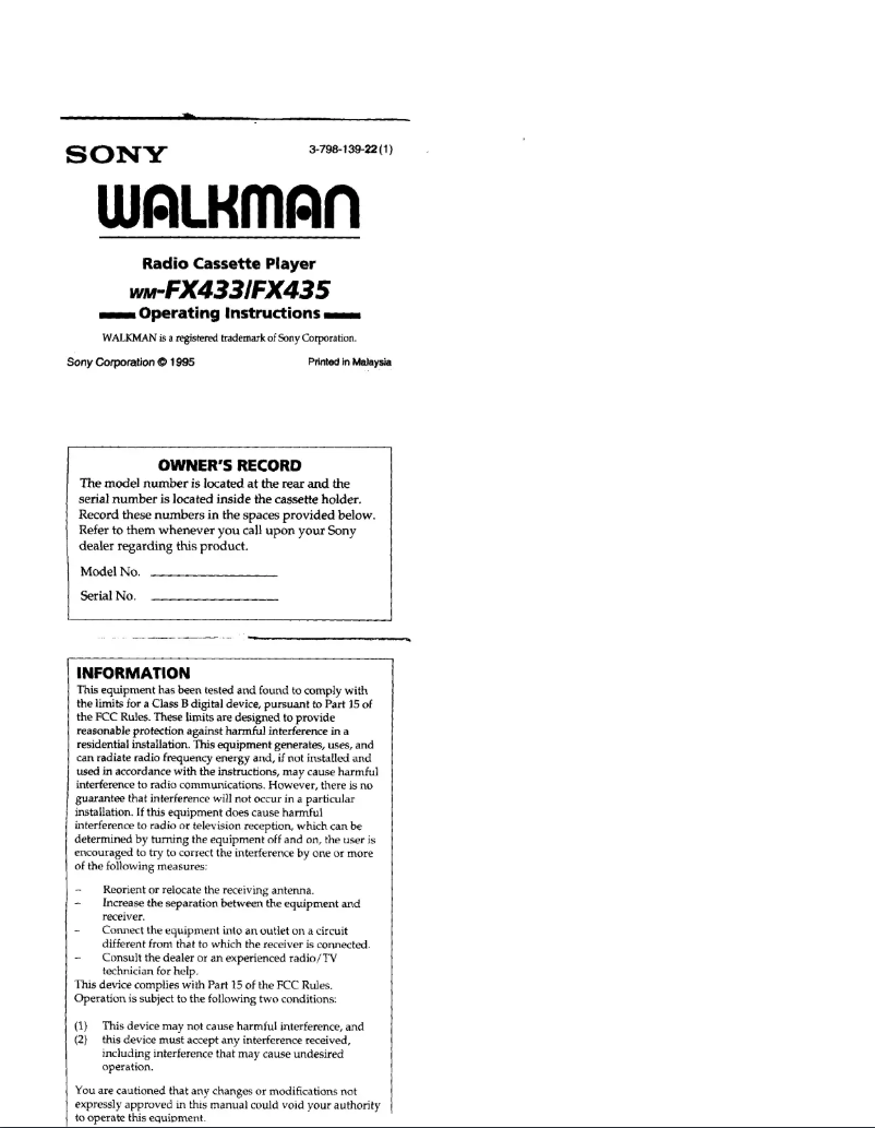 Imagen de la primera página del manual del dispositivo Walkman WM-FX435