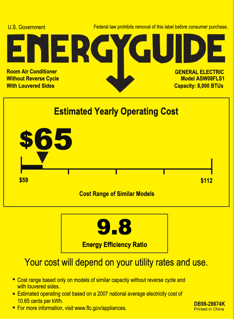 Página 1 del manual Etiqueta energética GE ASW08FL