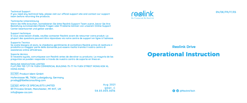 Página 1 del manual Manual de usuario Reolink Drive