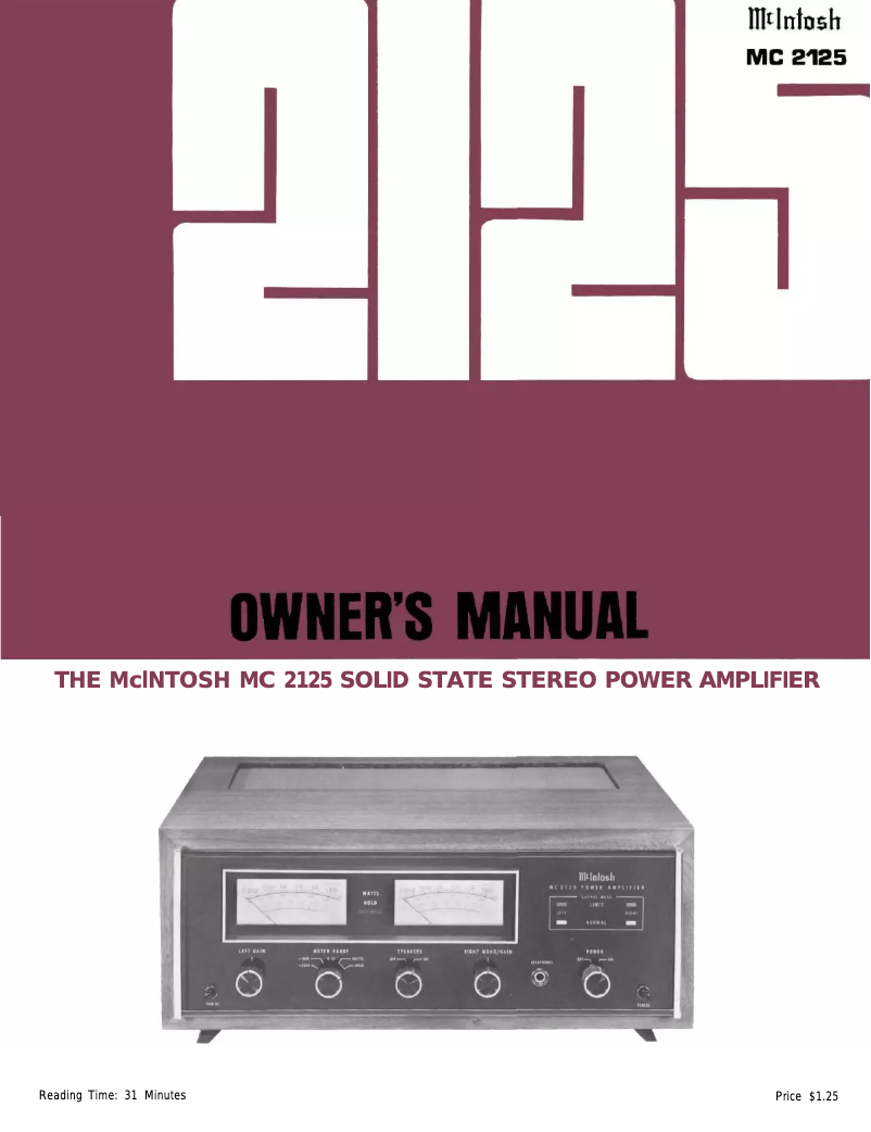 Página nº 1 - Manual de usuario McIntosh MC-2125