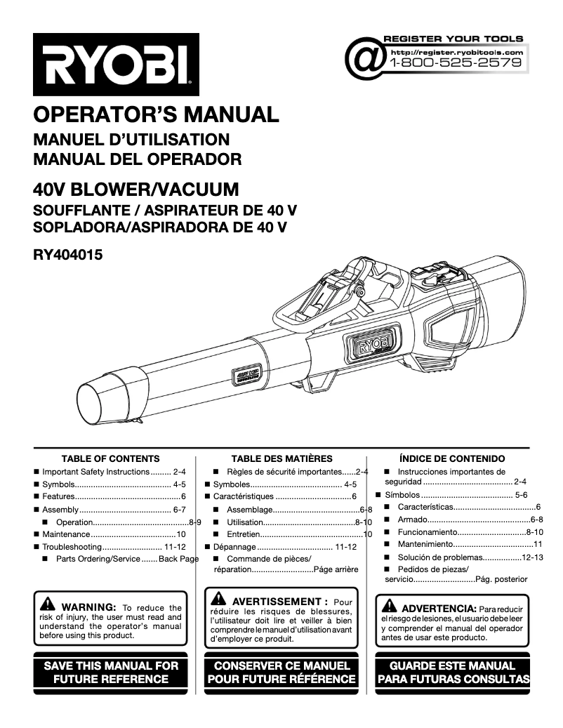 Imagen de la primera página del manual del dispositivo RY404015