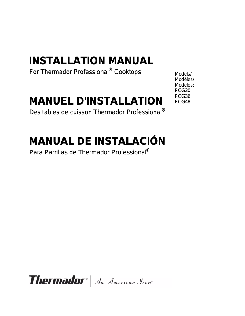 Página 1 del manual Guía de instalación Thermador PCG366G
