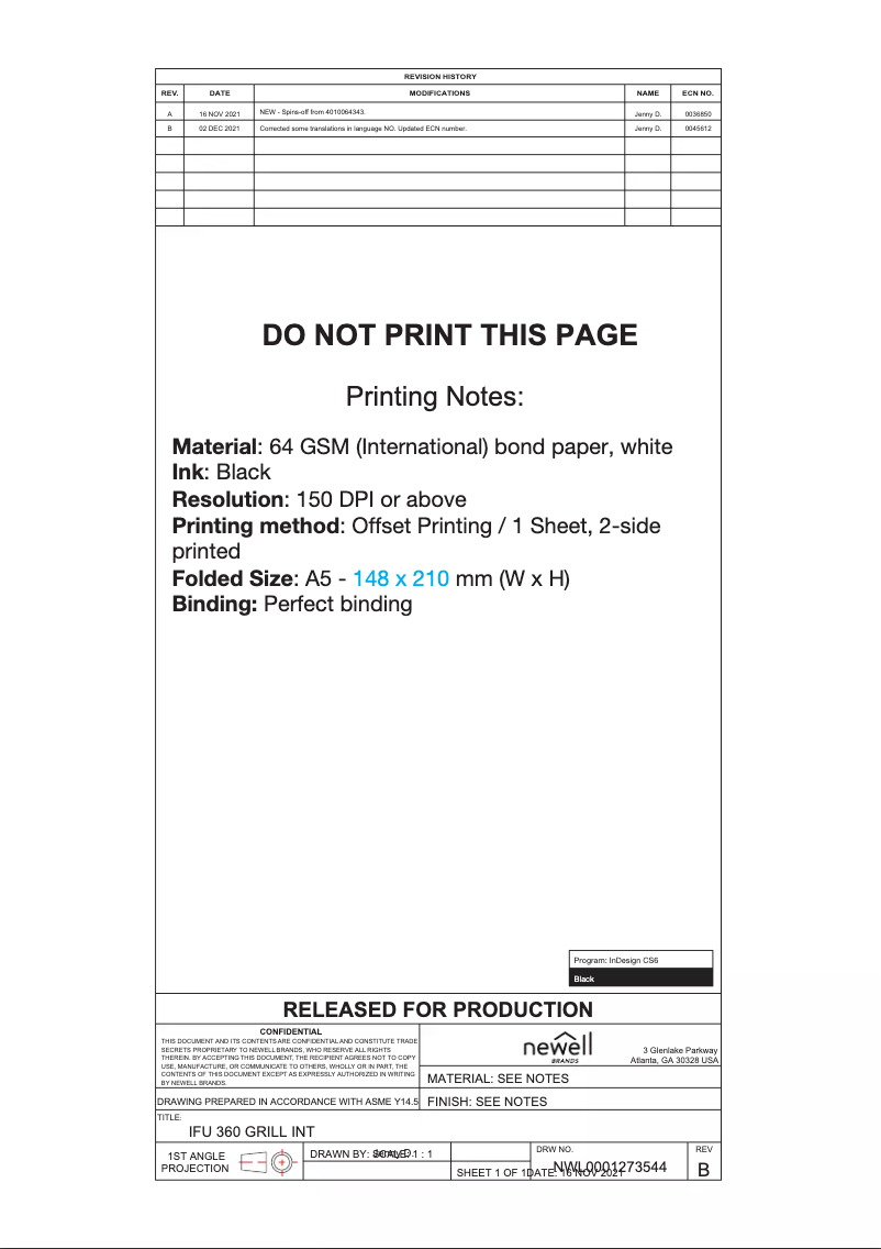 Imagen de la primera página del manual del dispositivo 360 Grill CV