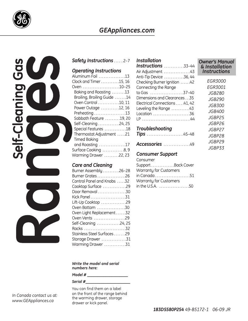 Página 1 del manual Manual de usuario GE EGR3000EJCC