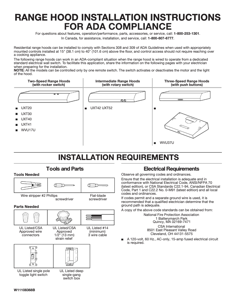 Página 1 del manual Guía de instalación Amana WVU17UC0JB