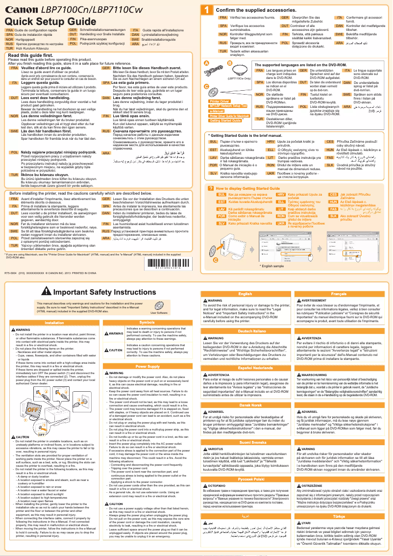 Página 1 del manual Guía de instalación Canon i-Sensys LBP7100Cn