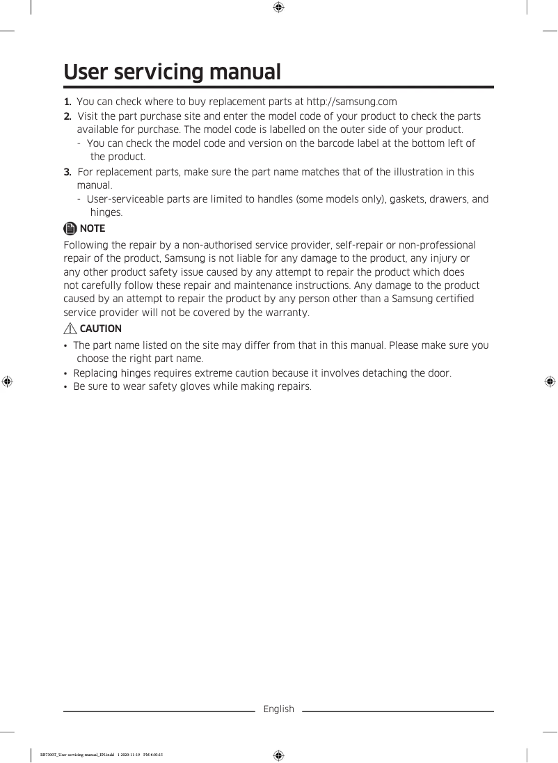 Página 1 del manual Manual de usuario Samsung RB38T674CSA