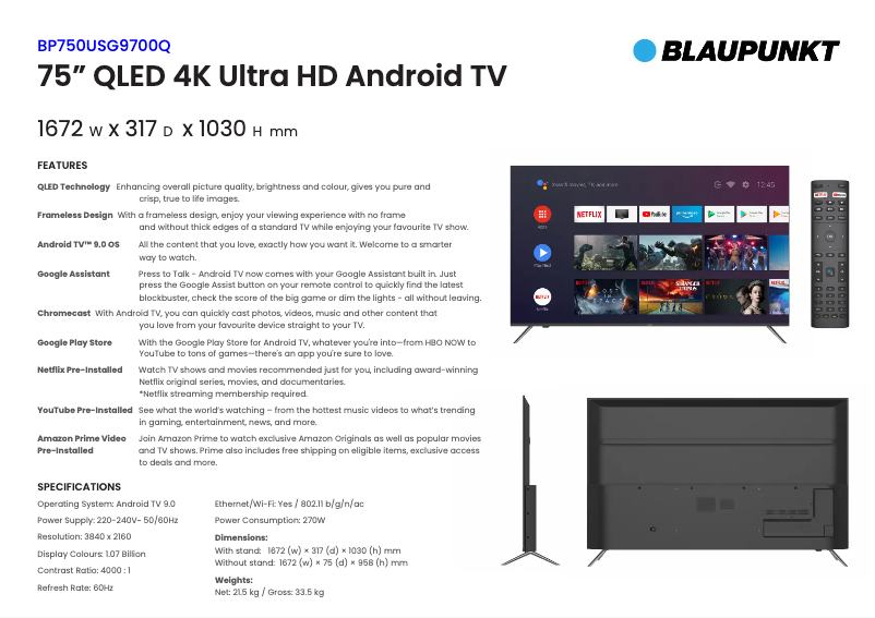 Página 1 del manual Ficha técnica Blaupunkt BP750USG700Q