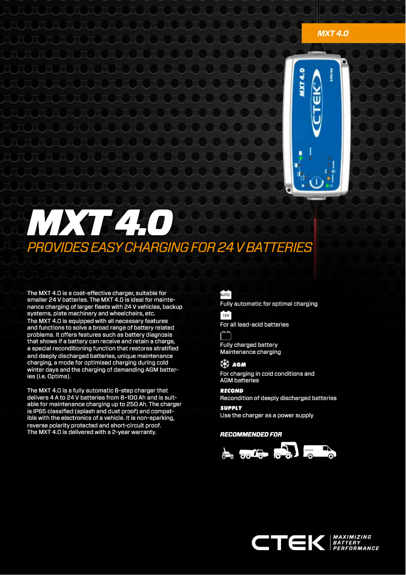 Página 1 del manual Ficha técnica Ctek MXT 4.0