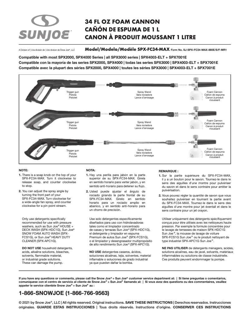 Página nº 1 - Manual de usuario Sun Joe SPX-FC34-MAX