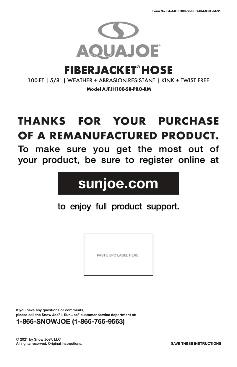 Página nº 1 - Manual de usuario Aqua Joe AJFJH100-58-PRO-RM