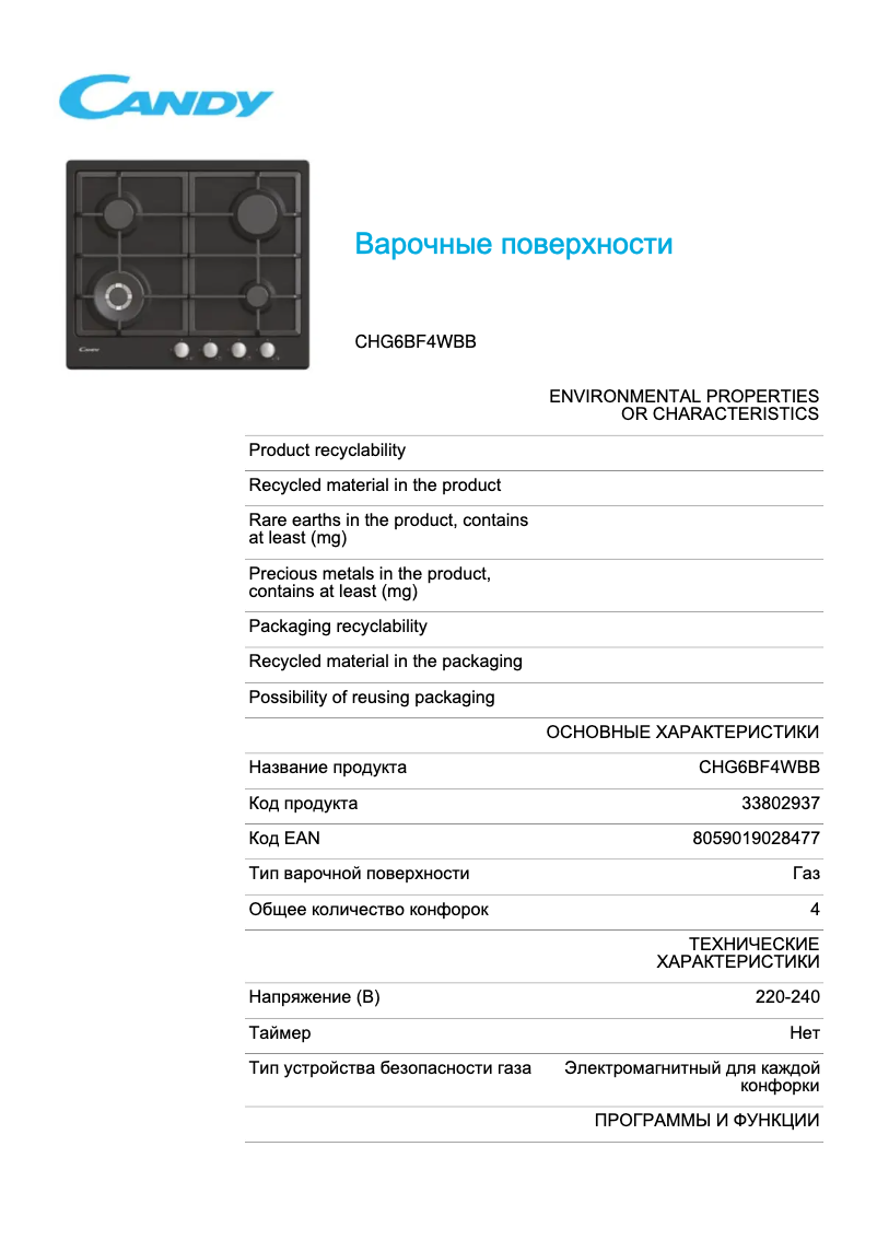 Imagen de la primera página del manual del dispositivo CHG6BF4WBB