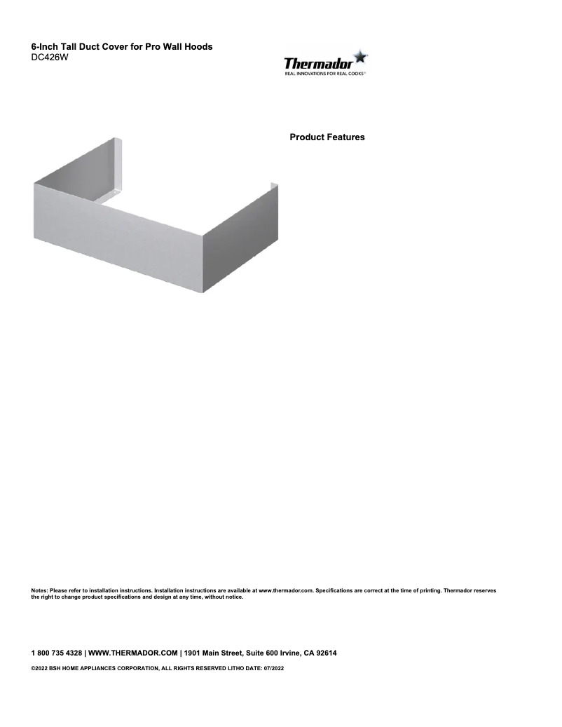Página 1 del manual Ficha técnica Thermador DC426W