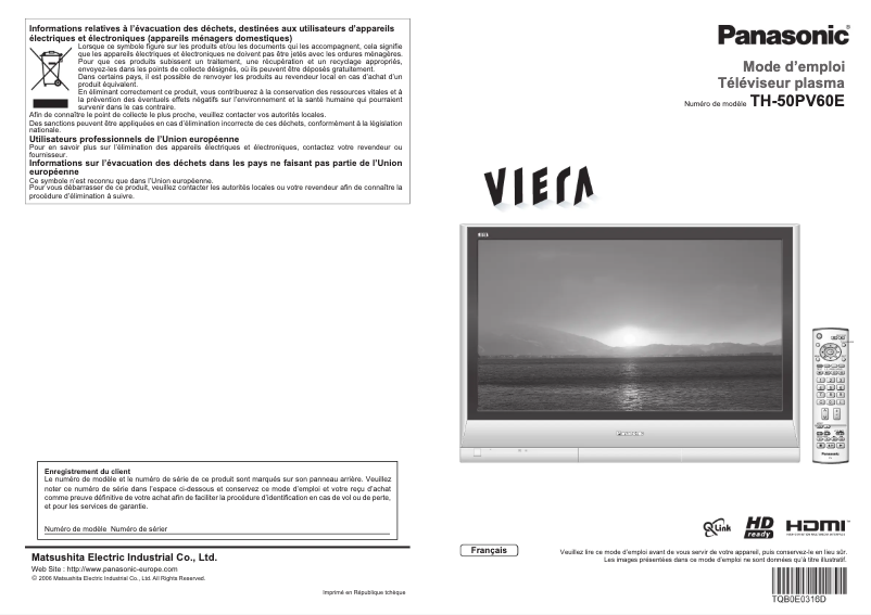 Página nº 1 - Manual de usuario Panasonic TH-50PV60E