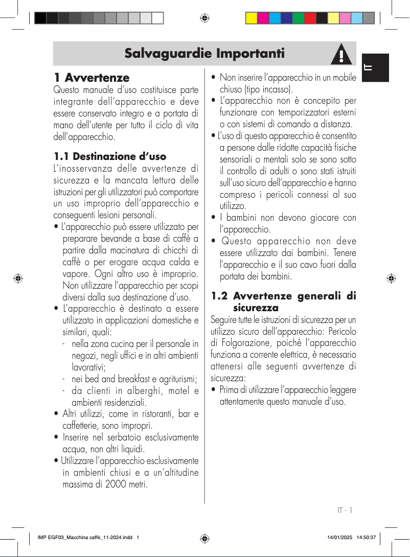 Página 1 del manual Manual de usuario Smeg EGF03