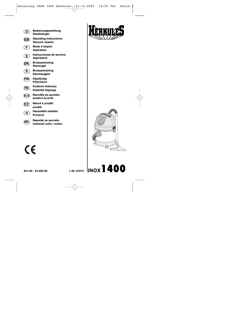 Página 1 del manual Manual de usuario Herkules INOX 1400