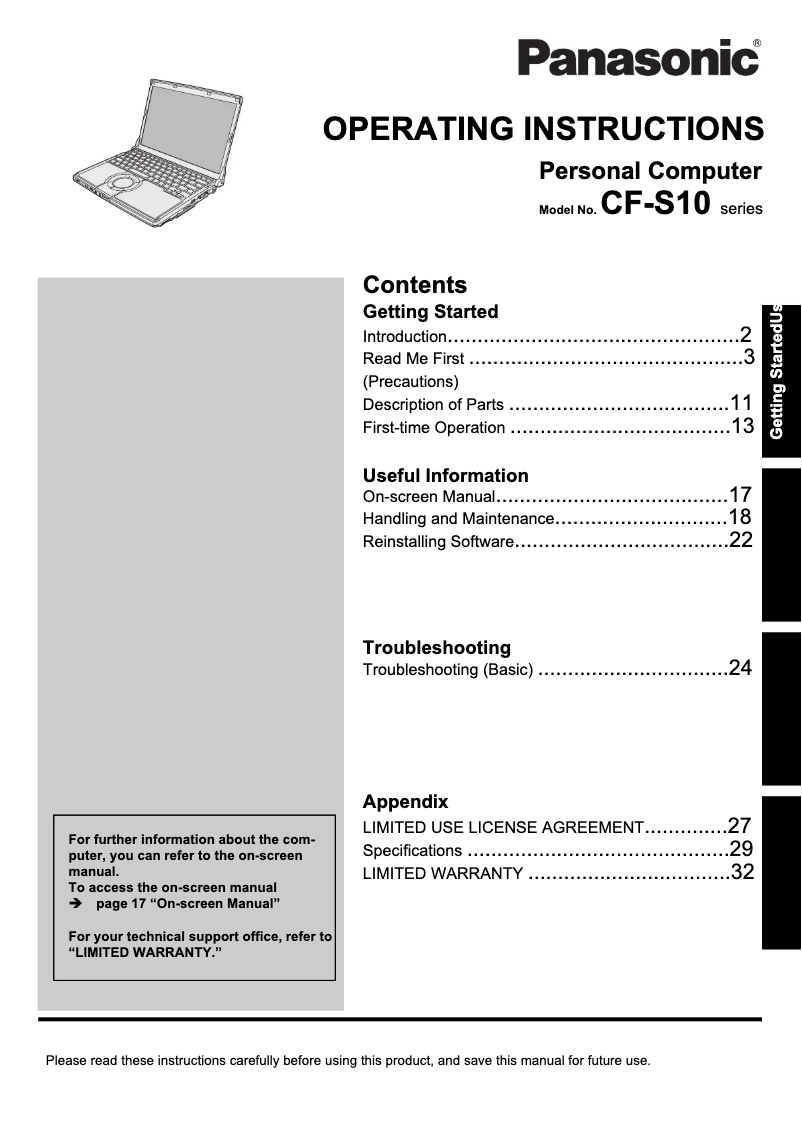 Página 1 del manual Manual de usuario Panasonic Toughbook S10