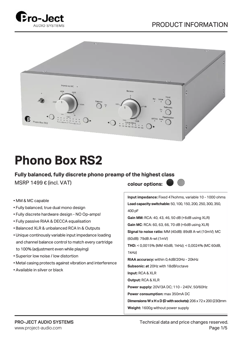 Imagen de la primera página del manual del dispositivo Phono Box RS2