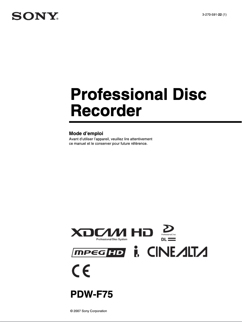 Imagen de la primera página del manual del dispositivo PDW-F75