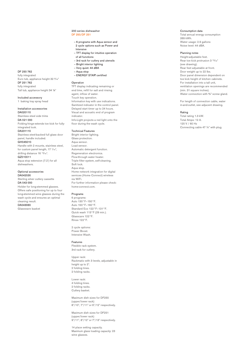 Página 1 del manual Ficha técnica Gaggenau DF251762