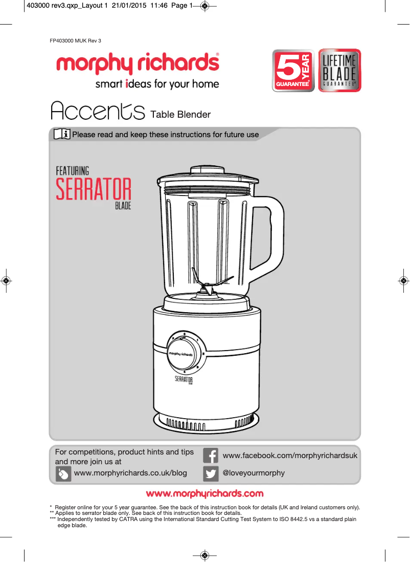 Página 1 del manual Manual de usuario Morphy Richards Accents 403000