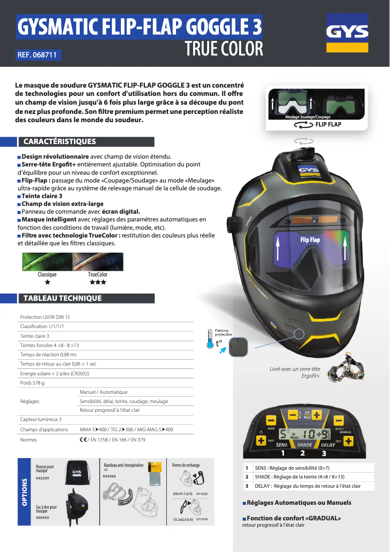 Página 1 del manual Ficha técnica GYS LCD Gysmatic Flip-Flap Goggle 3