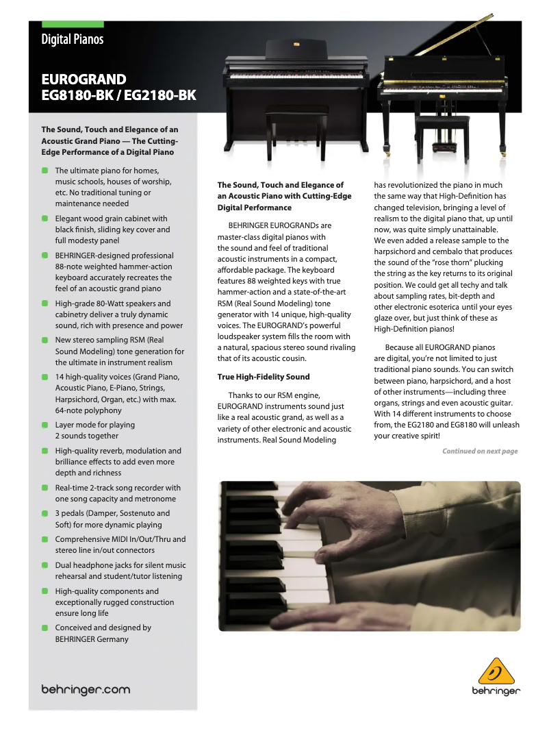 Página 1 del manual Folleto Behringer Eurogrand EG8180-BK
