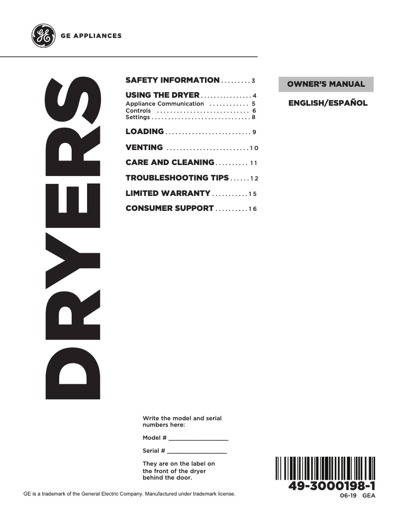 Página 1 del manual Manual de uso y mantenimiento GE GTD72EBSNWS