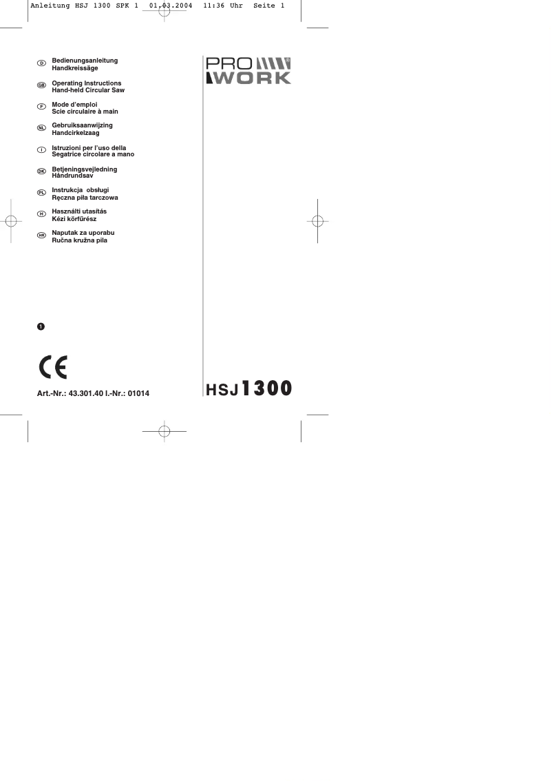 Página 1 del manual Manual de usuario Prowork HSJ 1300