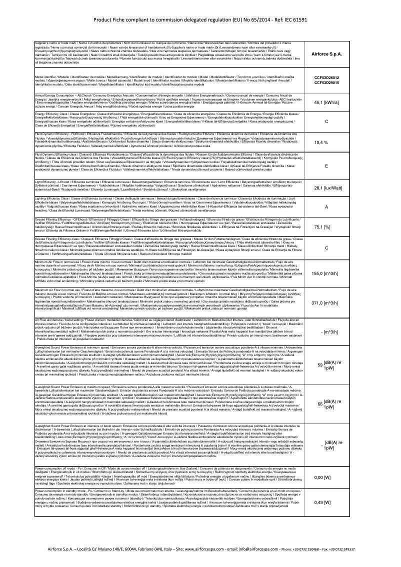 Página 1 del manual Ficha técnica Airforce F53 D2