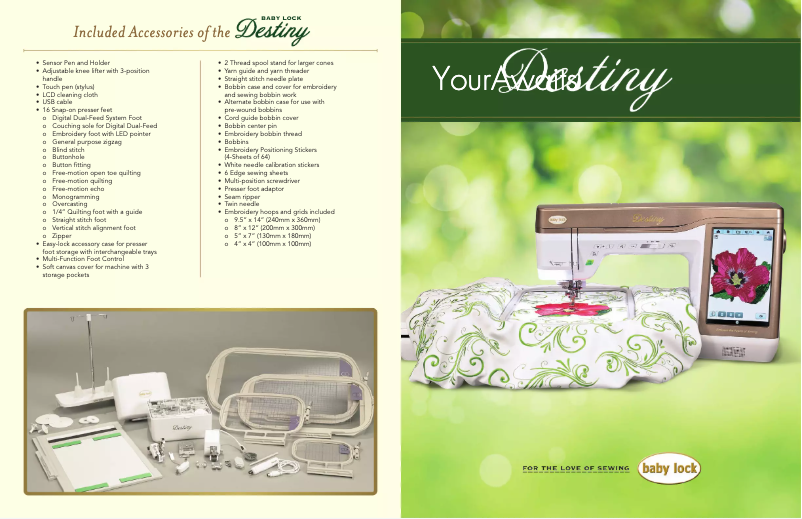 Página 1 del manual Ficha técnica Baby Lock Destiny