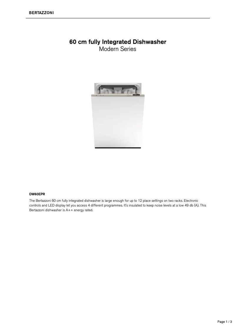 Página 1 del manual Ficha técnica Bertazzoni DW60EPR