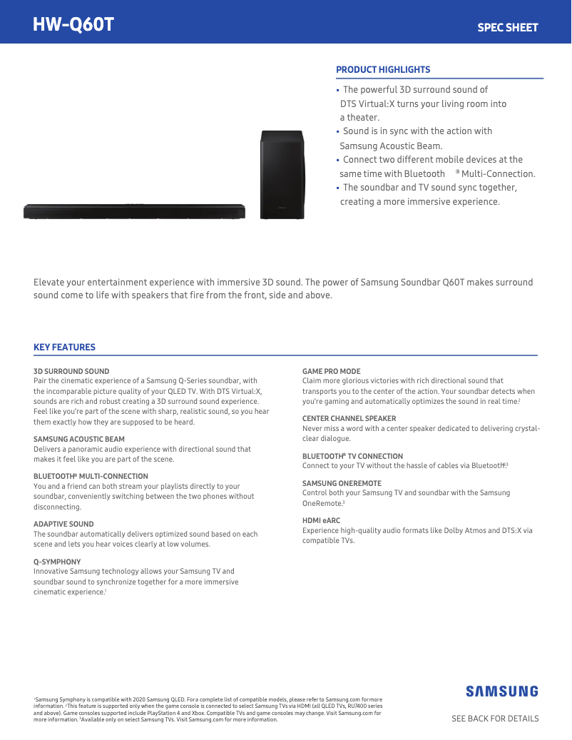 Página 1 del manual Ficha técnica Samsung HW-Q60T