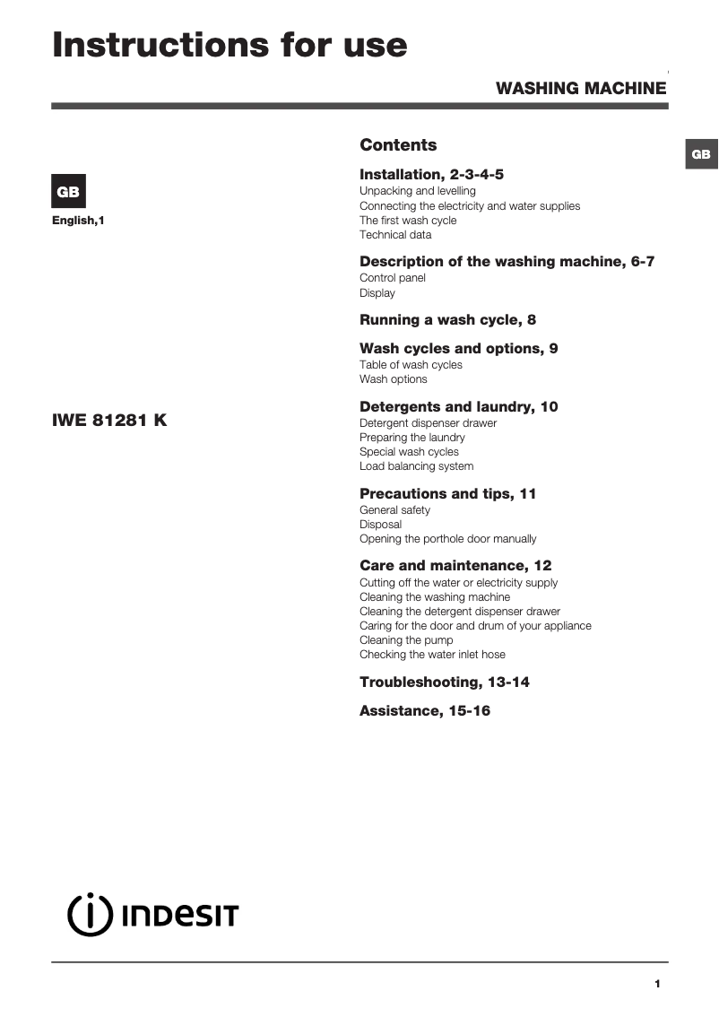 Imagen de la primera página del manual del dispositivo IWE 81281