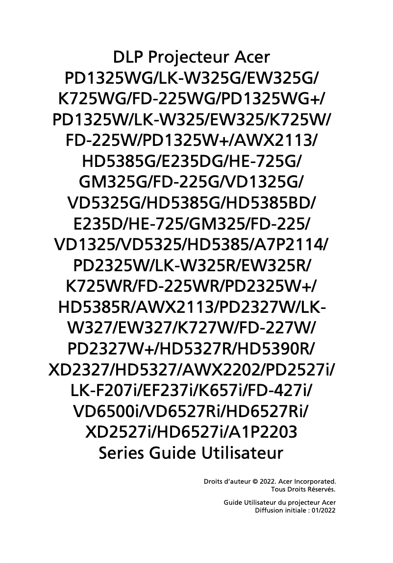 Página nº 1 - Manual de usuario Acer PD2527i