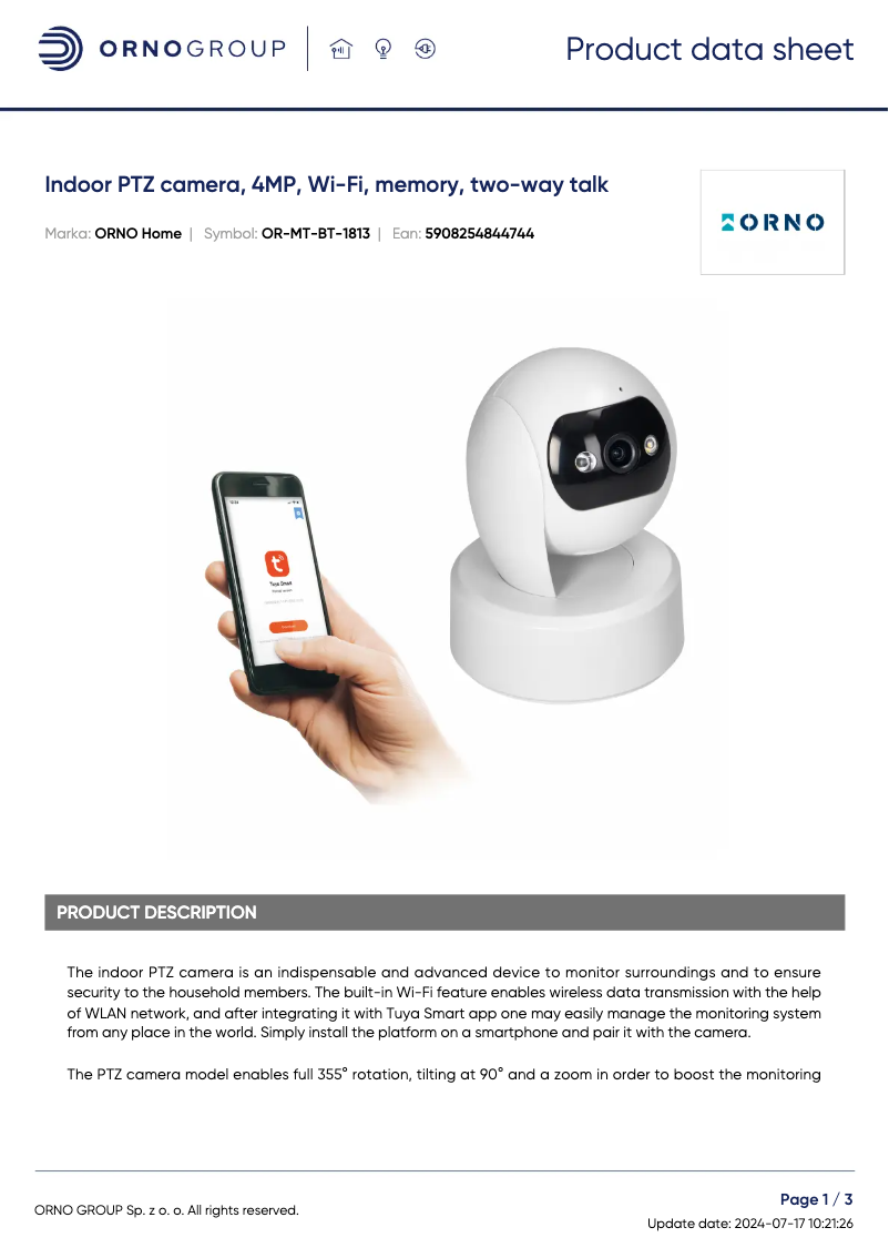 Página 1 del manual Ficha técnica ORNO OR-MT-BT-1813