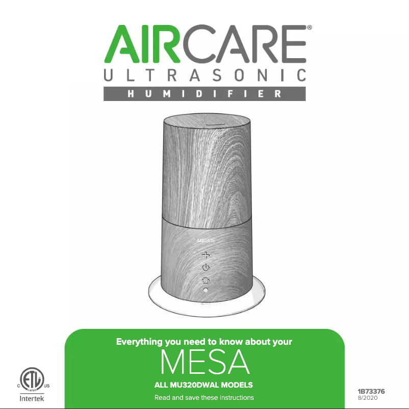 Página 1 del manual Manual de uso y mantenimiento AirCare Mesa MU320DWAL