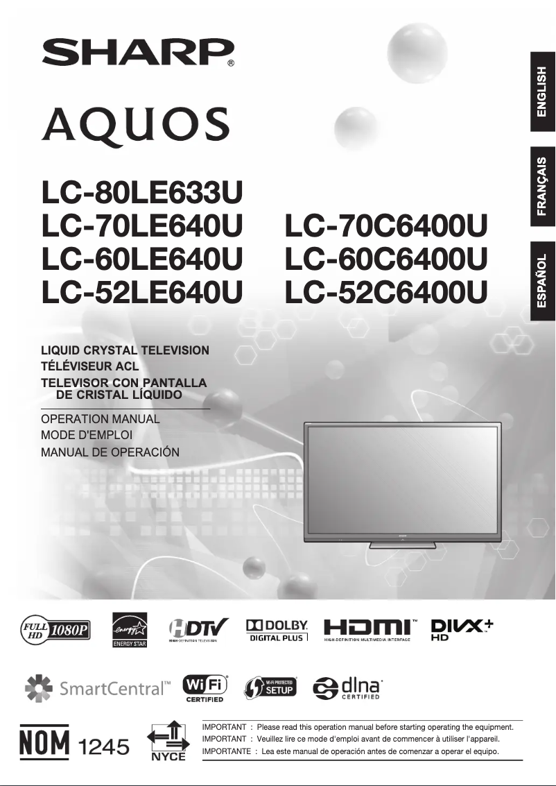 Imagen de la primera página del manual del dispositivo LC-60LE640U