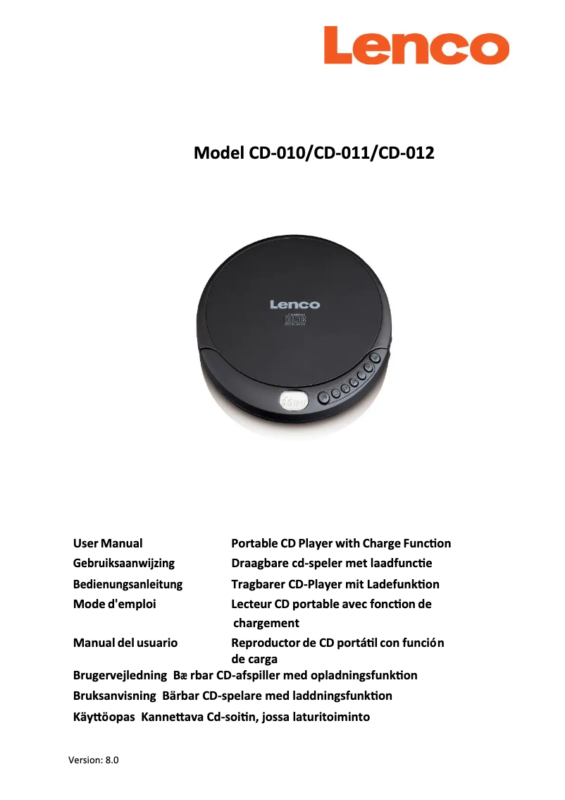 Página nº 1 - Manual de usuario Lenco CD-010